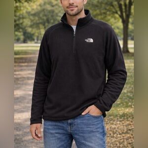 The North Face Gray Waffle Knit 1/4 Zip Pullover Fleece Medium EUC